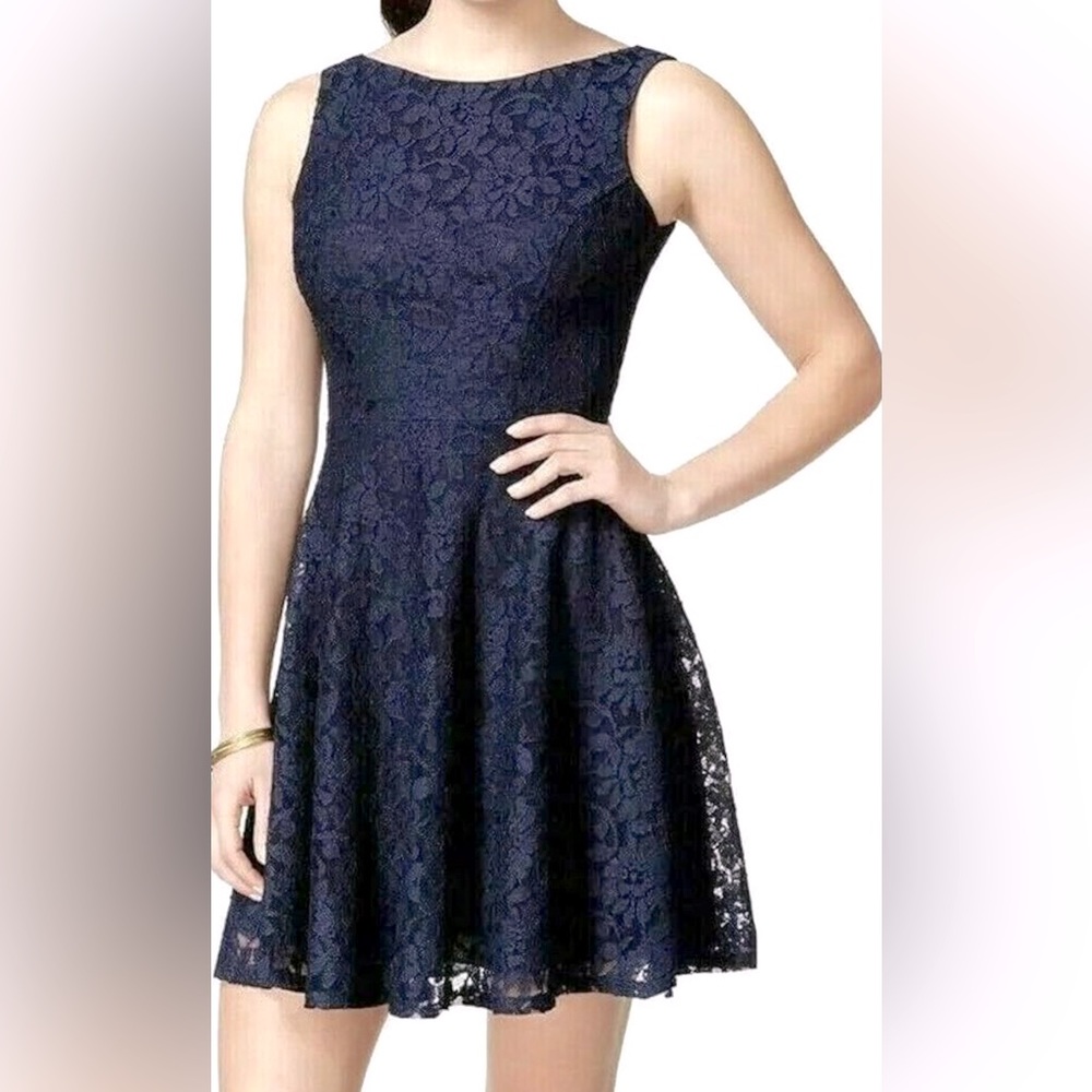💙 Speechless Lace Fit & Flare Mini Dress | Navy Blue